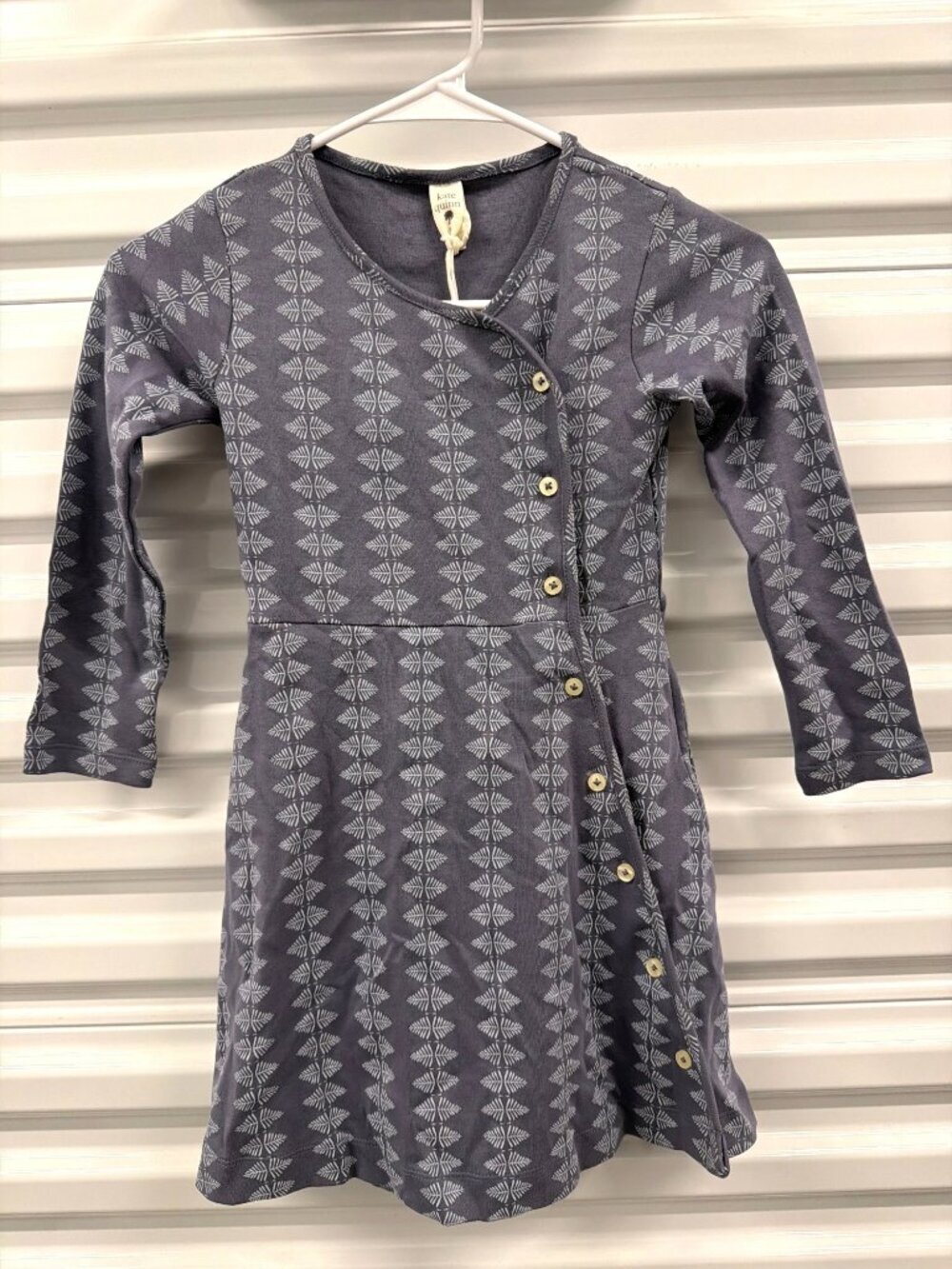 Kate Quinn Button Front Dress Grey Blue Girls Size 6Y